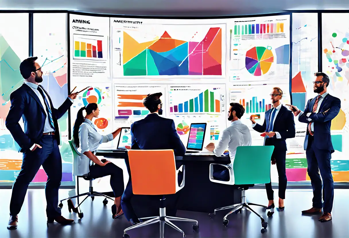 Marketing professionals working on a digital advertising campaign for a law firm.